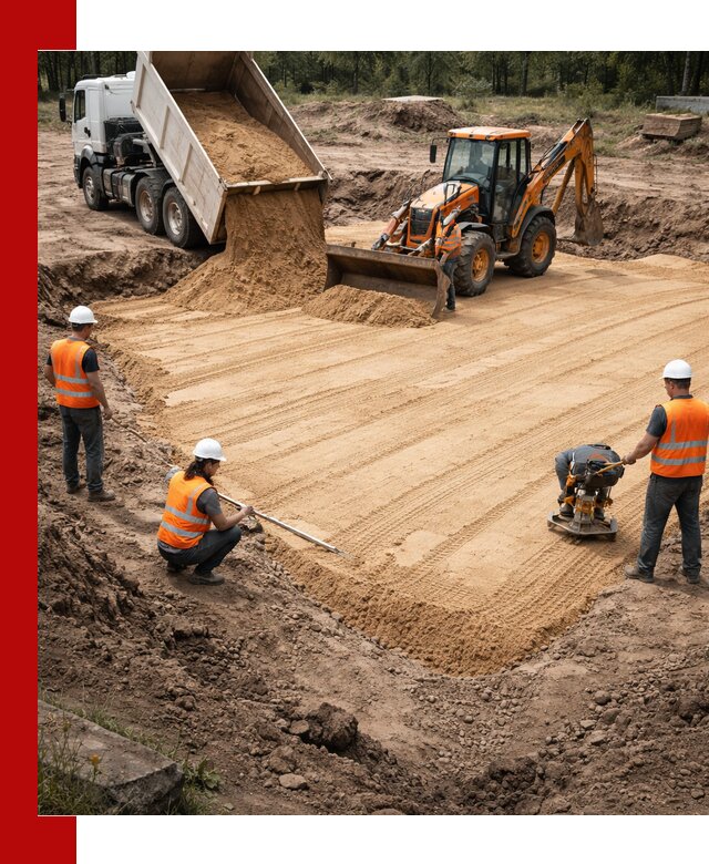 Устройство песчаной подушки для фундаментов и дорог в Чебоксарах